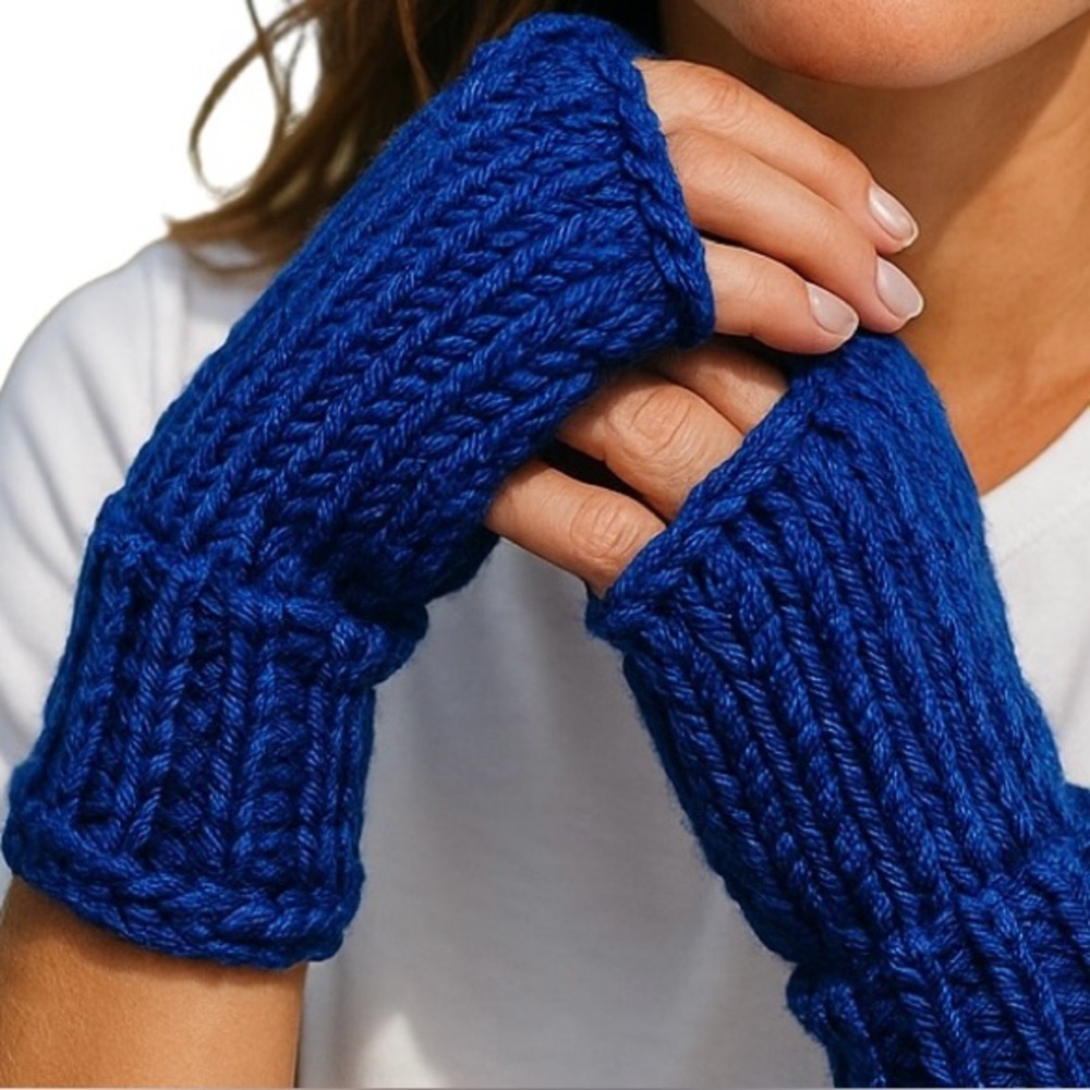Gloves Fingerlesss Hand Craft Blue Soft Ribbed Cozy